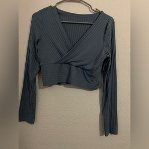 Womens Cropped VNeck Longsleeve Tee Large